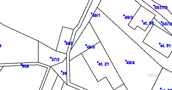 Parcela st. 49/5 v KÚ Hynčice nad Moravou, Katastrální mapa