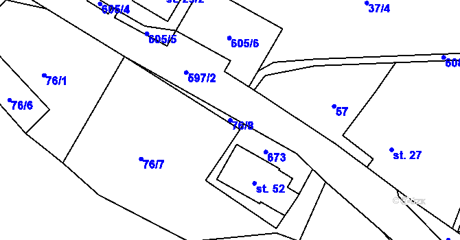 Parcela st. 76/8 v KÚ Hynčice nad Moravou, Katastrální mapa