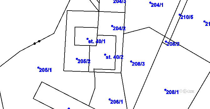 Parcela st. 40/2 v KÚ Potůčník, Katastrální mapa