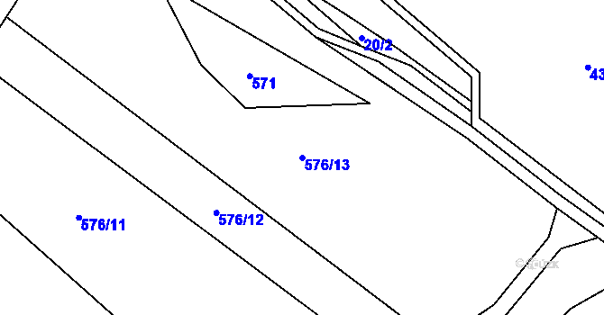 Parcela st. 576/13 v KÚ Potůčník, Katastrální mapa