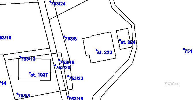 Parcela st. 223 v KÚ Harrachov, Katastrální mapa