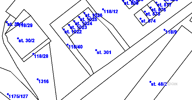 Parcela st. 301 v KÚ Harrachov, Katastrální mapa