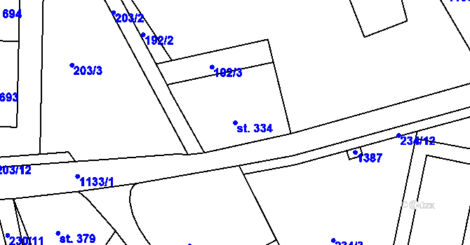 Parcela st. 334 v KÚ Harrachov, Katastrální mapa