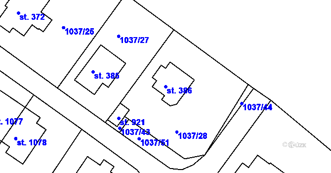 Parcela st. 386 v KÚ Harrachov, Katastrální mapa