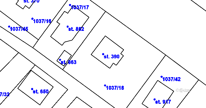 Parcela st. 390 v KÚ Harrachov, Katastrální mapa