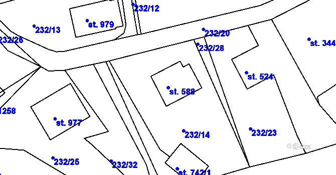 Parcela st. 588 v KÚ Harrachov, Katastrální mapa
