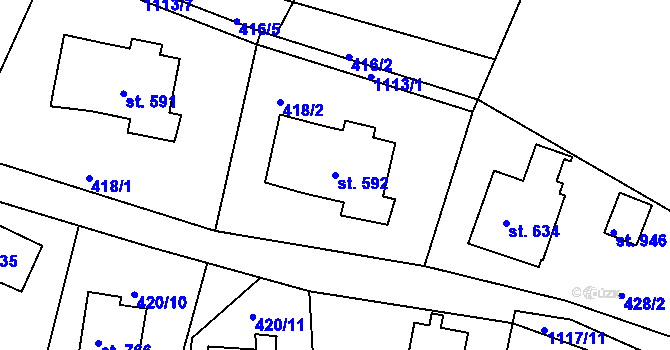 Parcela st. 592 v KÚ Harrachov, Katastrální mapa
