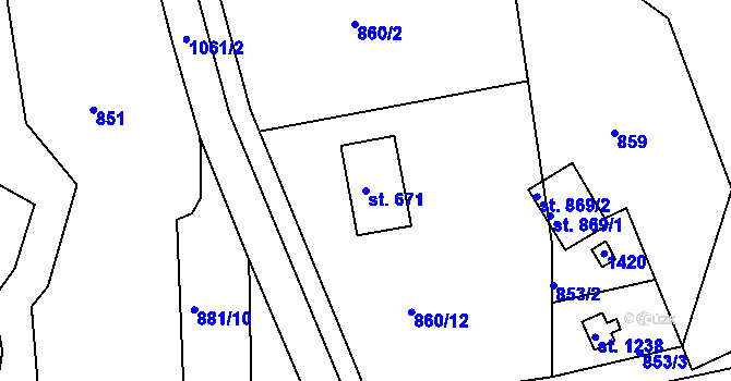 Parcela st. 671 v KÚ Harrachov, Katastrální mapa