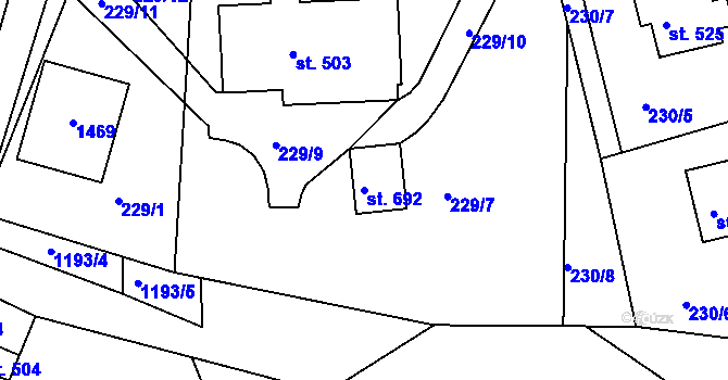 Parcela st. 692 v KÚ Harrachov, Katastrální mapa