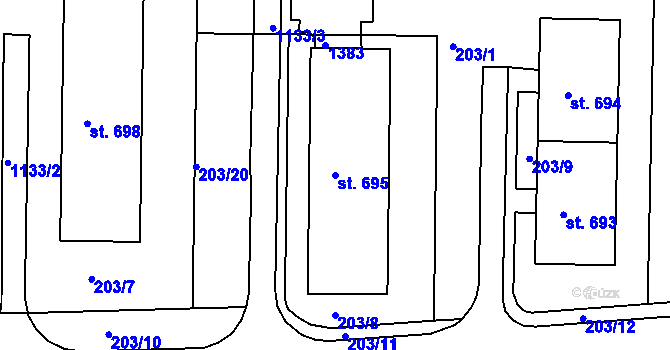 Parcela st. 695 v KÚ Harrachov, Katastrální mapa