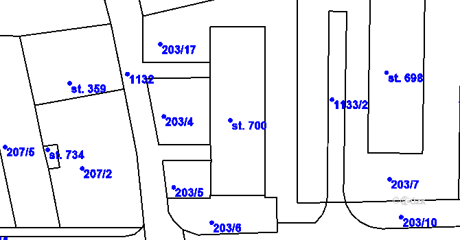 Parcela st. 700 v KÚ Harrachov, Katastrální mapa
