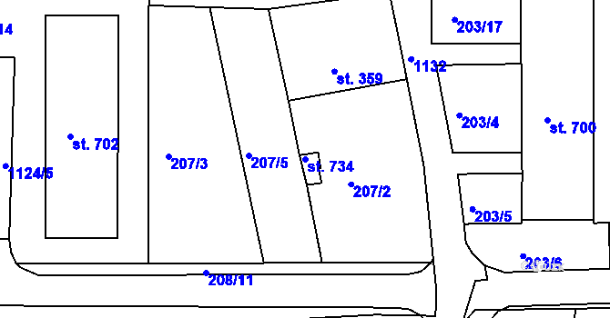 Parcela st. 734 v KÚ Harrachov, Katastrální mapa