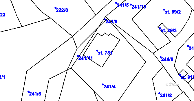 Parcela st. 751 v KÚ Harrachov, Katastrální mapa