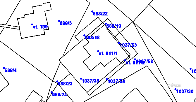 Parcela st. 811/1 v KÚ Harrachov, Katastrální mapa