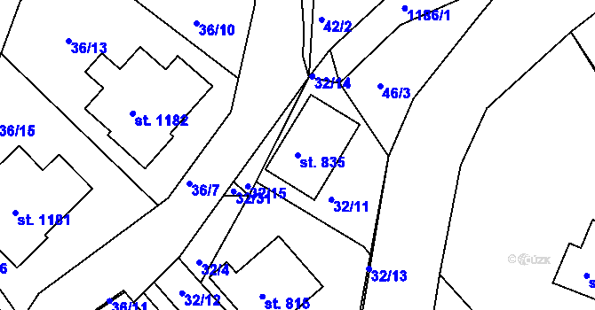 Parcela st. 835 v KÚ Harrachov, Katastrální mapa