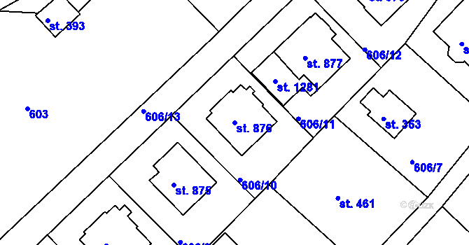 Parcela st. 876 v KÚ Harrachov, Katastrální mapa