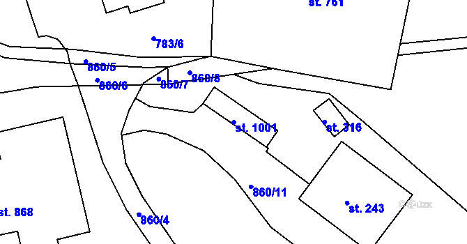 Parcela st. 1001 v KÚ Harrachov, Katastrální mapa