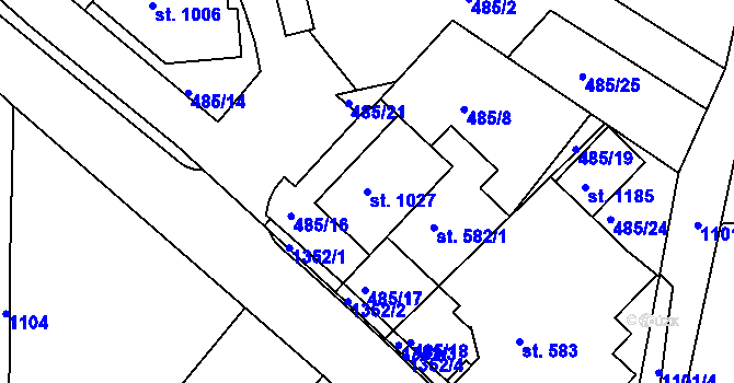 Parcela st. 1027 v KÚ Harrachov, Katastrální mapa