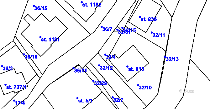 Parcela st. 32/4 v KÚ Harrachov, Katastrální mapa