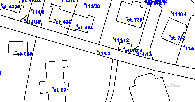 Parcela st. 114/2 v KÚ Harrachov, Katastrální mapa