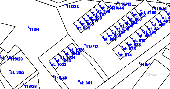 Parcela st. 118/12 v KÚ Harrachov, Katastrální mapa