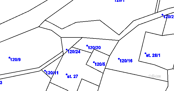 Parcela st. 120/20 v KÚ Harrachov, Katastrální mapa
