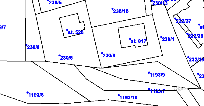 Parcela st. 230/9 v KÚ Harrachov, Katastrální mapa