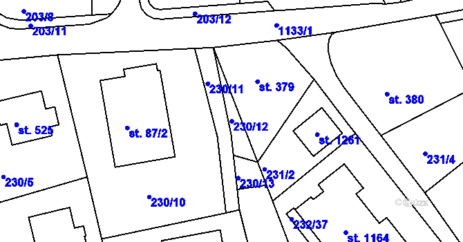 Parcela st. 230/12 v KÚ Harrachov, Katastrální mapa