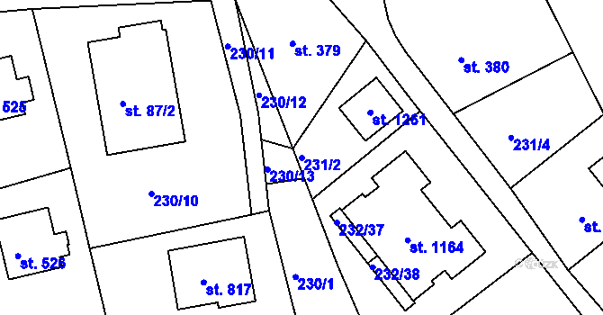 Parcela st. 231/2 v KÚ Harrachov, Katastrální mapa