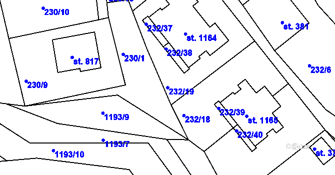 Parcela st. 232/19 v KÚ Harrachov, Katastrální mapa