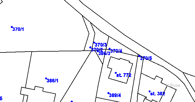 Parcela st. 386/3 v KÚ Harrachov, Katastrální mapa