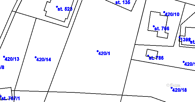 Parcela st. 420/1 v KÚ Harrachov, Katastrální mapa