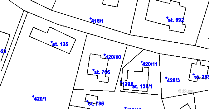 Parcela st. 420/10 v KÚ Harrachov, Katastrální mapa