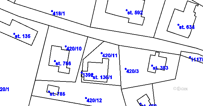 Parcela st. 420/11 v KÚ Harrachov, Katastrální mapa