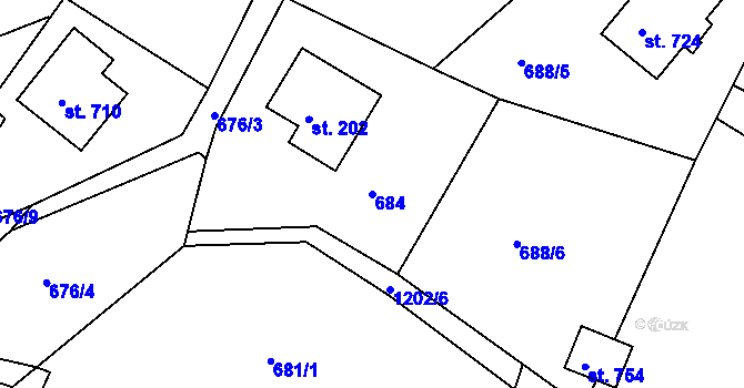 Parcela st. 684 v KÚ Harrachov, Katastrální mapa