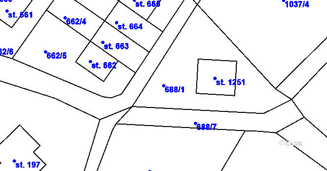 Parcela st. 688/1 v KÚ Harrachov, Katastrální mapa