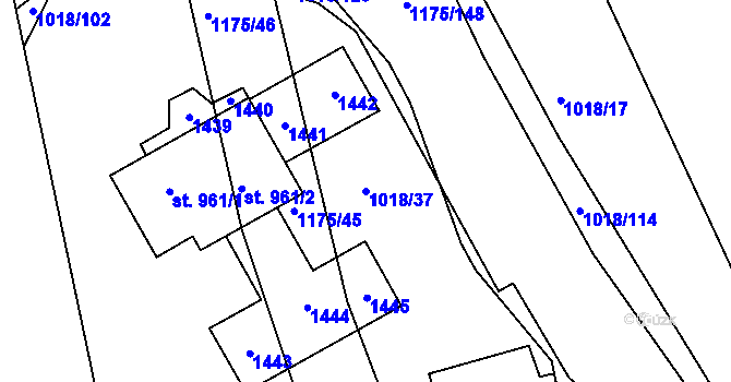 Parcela st. 1018/37 v KÚ Harrachov, Katastrální mapa