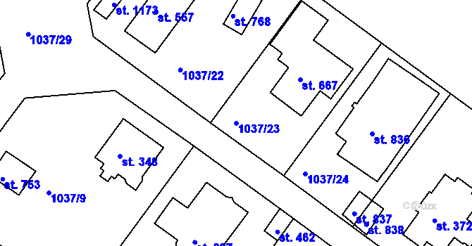 Parcela st. 1037/23 v KÚ Harrachov, Katastrální mapa
