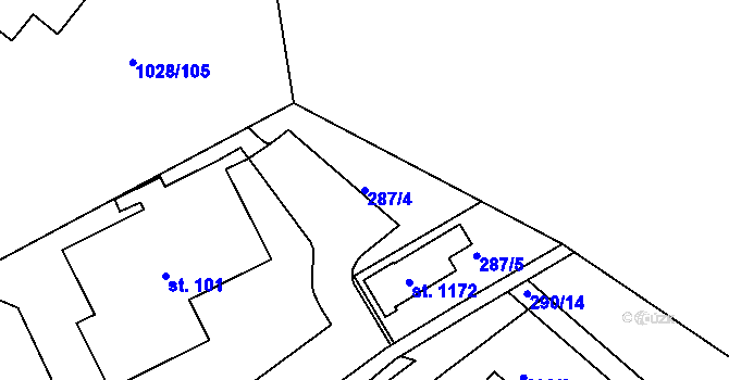 Parcela st. 287/4 v KÚ Harrachov, Katastrální mapa