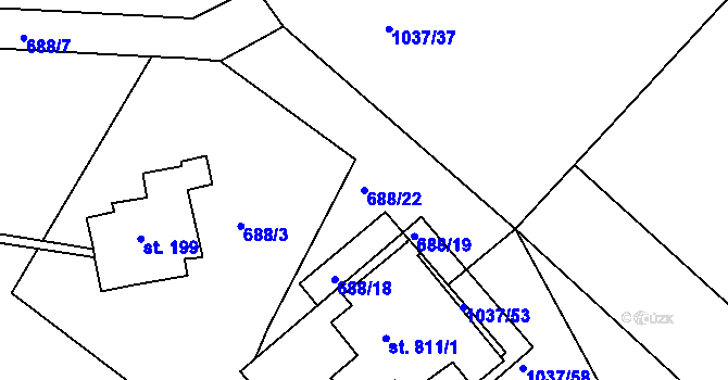 Parcela st. 688/22 v KÚ Harrachov, Katastrální mapa