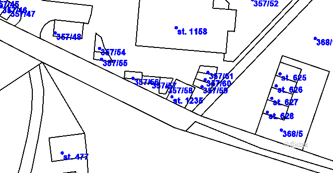 Parcela st. 357/58 v KÚ Harrachov, Katastrální mapa