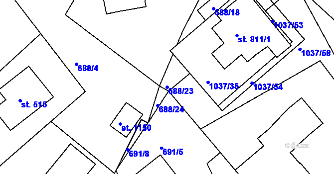 Parcela st. 688/23 v KÚ Harrachov, Katastrální mapa