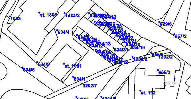 Parcela st. 634/14 v KÚ Harrachov, Katastrální mapa