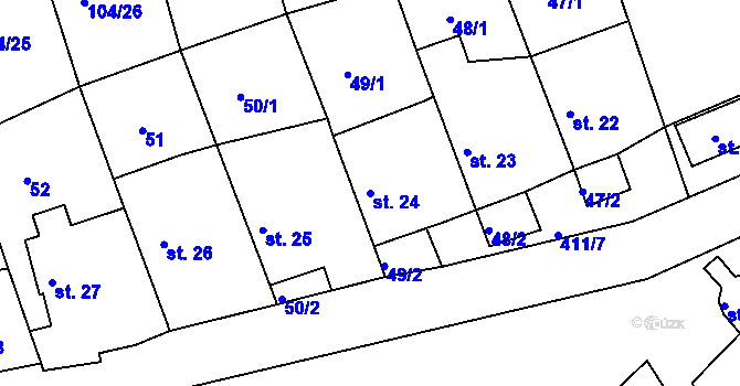 Parcela st. 24 v KÚ Hartinkov, Katastrální mapa