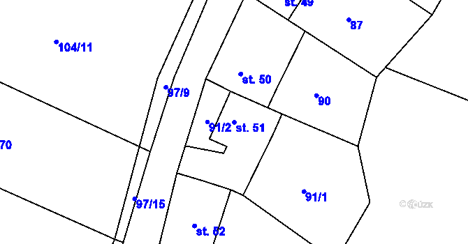 Parcela st. 51 v KÚ Hartinkov, Katastrální mapa