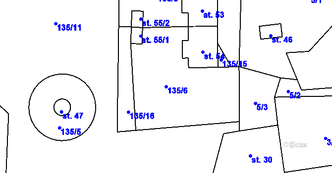 Parcela st. 135/6 v KÚ Dolejší Těšov, Katastrální mapa