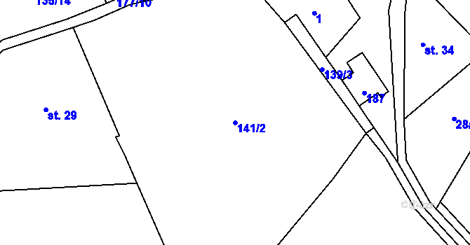 Parcela st. 141/2 v KÚ Dolejší Těšov, Katastrální mapa