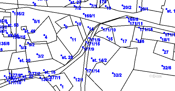 Parcela st. 171 v KÚ Dolejší Těšov, Katastrální mapa