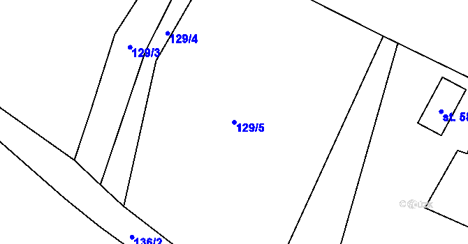 Parcela st. 129/5 v KÚ Dolejší Těšov, Katastrální mapa