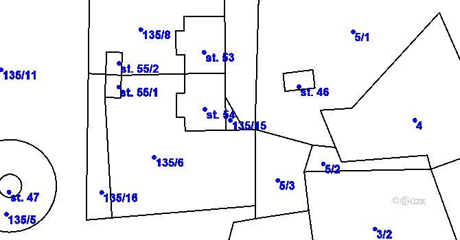 Parcela st. 135/15 v KÚ Dolejší Těšov, Katastrální mapa